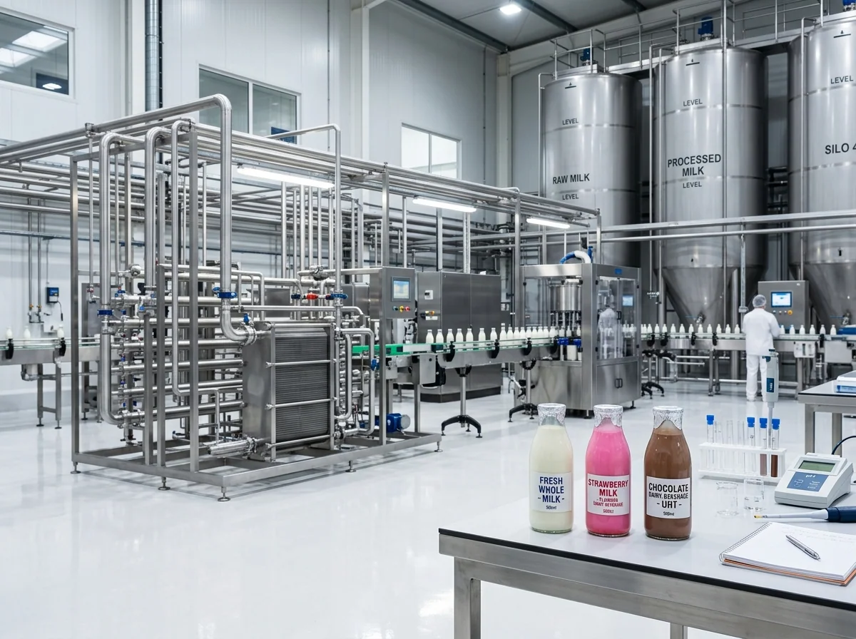 Commercial dairy and milk beverage processing plant
