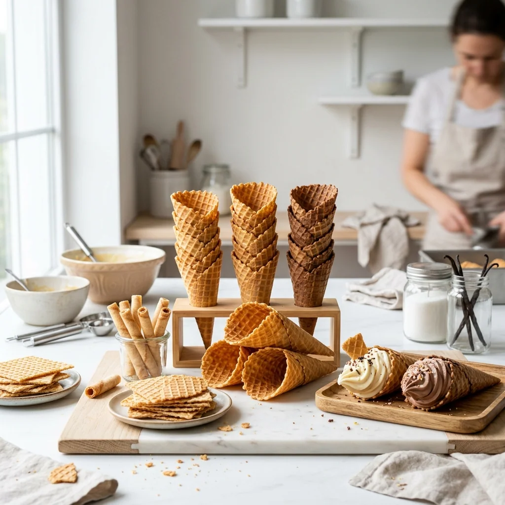 Crispy Wafers and Ice Cream Cones